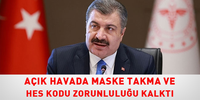 Açık havada maske takma ve HES kodu zorunluluğu kalktı