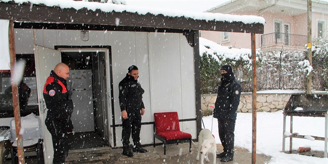 Amasya'da karda ıslanan köpek polis noktasına sığındı