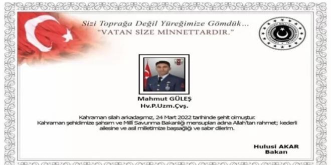 Eğitim esnasında yaşanan silah kazası sonucunda 1 asker şehit oldu