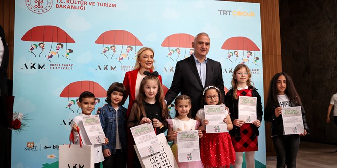 Resim yarışmasında dereceye giren çocuklar ödüllerini Bakan Ersoy'dan aldı