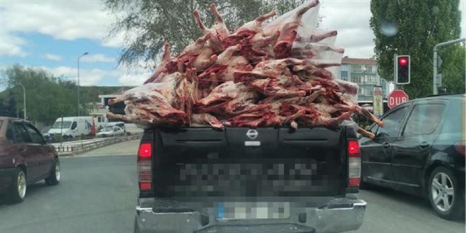Kamyonet kasasında açık et taşıyan sürücüye para cezası
