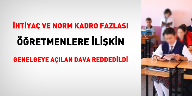 İhtiyaç ve norm kadro fazlası öğretmenlere ilişkin genelgeye açılan dava reddedildi