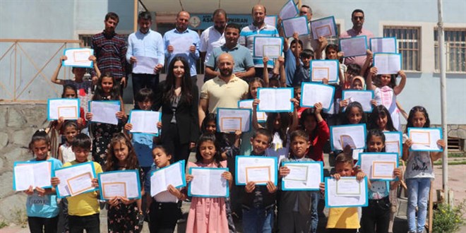 Babalar, ocuklaryla karne ald