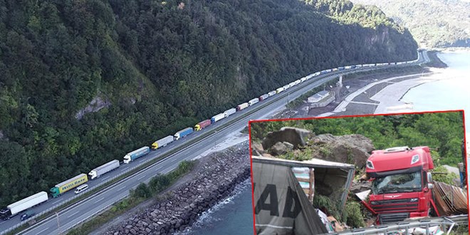 Heyelan sahasındaki TIR kuyruğunda 'korkulu' bekleyiş