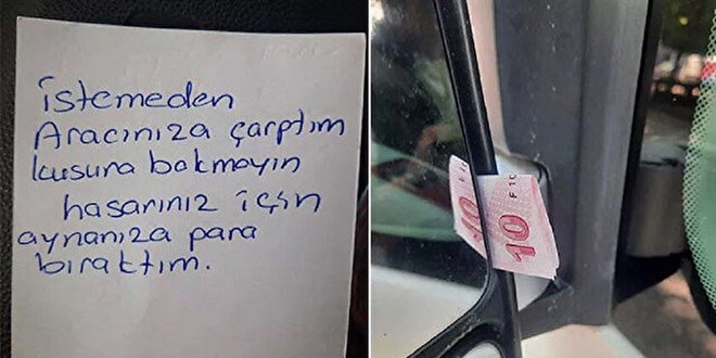 2 bin 300 liralık hasar için 10 TL bıraktı