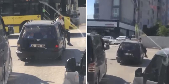 9 ki�i otomobilde, bir ki�i kaputun �zerinde yolculuk yapt�lar