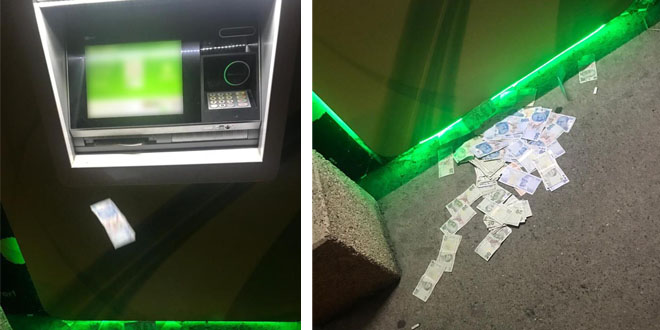 Şaşkın vatandaşın ATM'ye fazla yüklediği paralar yola saçıldı
