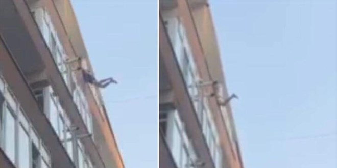 Polisin şüpheliyi balkondan kaçarken yakaladığı anlar kamerada