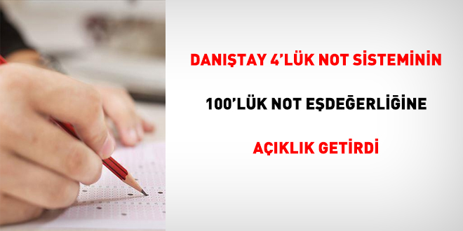 Danıştay 4'lük not sisteminin 100'lük not sistemine eşdeğerliğine açıklık getirdi