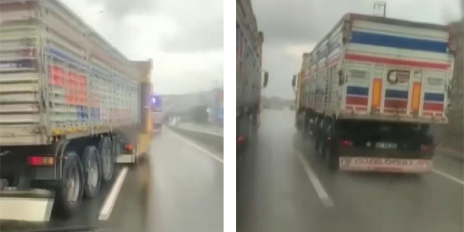 İki kamyondan trafik terörü: Delikanlıysanız durun, yoksa kaza yaptırırım size