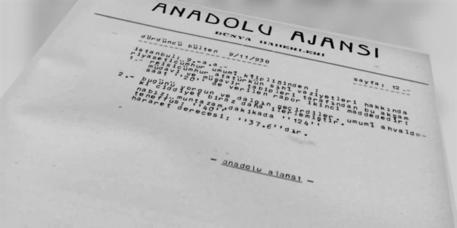 Büyük Önder Atatürk'ün son saatleri AA bültenlerinde