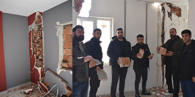 Depremde patlayan kolonlardan tuğla çıktı
