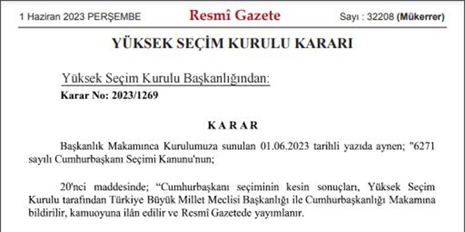 Cumhurbaşkanı Seçimi kesin sonuçları Resmi Gazete'de