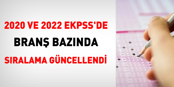 2020 ve 2022 EKPSS'de branş bazında sıralama güncellendi