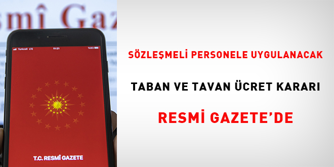 Szlemeli personele uygulanacak taban ve tavan cret karar Resmi Gazete'de