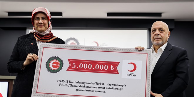 HAK-İŞ'ten Filistin için Türk Kızılaya 5 milyon lira bağış