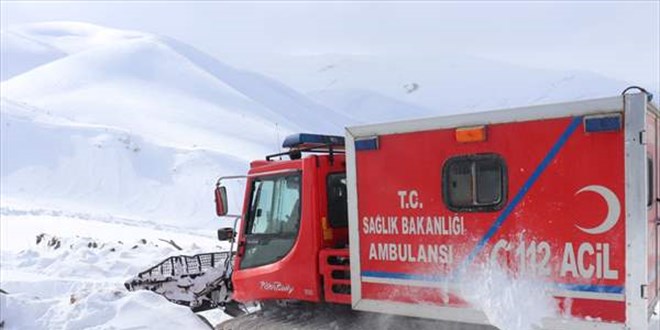 Ar'da yolu kardan kapanan mezradaki hasta 4 kardee paletli ambulansla ulald