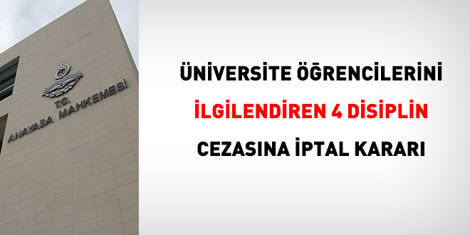 AYM, üniversite öğrencileriyle ilgili 4 disiplin cezasını iptal etti