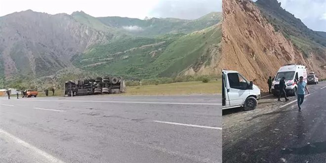 Tankerden sızan yakıt nedeniyle kayan minibüs takla attı: 8 yaralı
