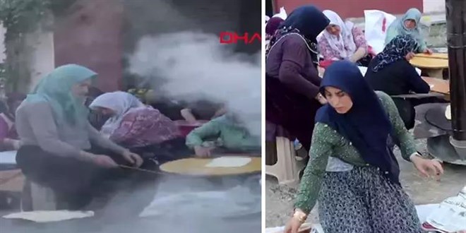 Yangın çıkan köyde kadınların vefası