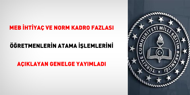 MEB ihtiyaç ve norm kadro fazlası öğretmenlerin atama işlemlerini açıklayan genelge yayımladı