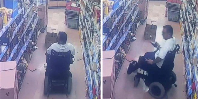 Akülü sandalye ile geldiği markette engelli gibi davranıp, hırsızlık yaptı