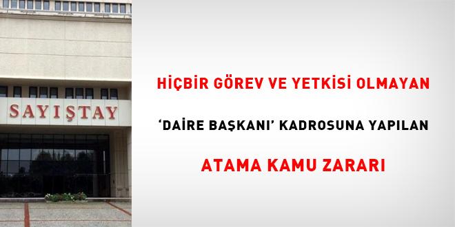 Hiçbir görev ve yetkisi olmayan 'daire başkanı' kadrosuna yapılan atama kamu zararı