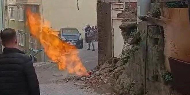 Doğal gaz dağıtım hattında çıkan yangın söndürüldü