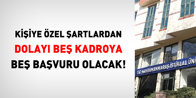 Kişiye özel şartlardan dolayı beş kadroya beş başvuru olacak!