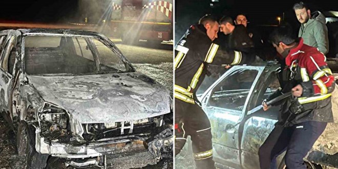 Yanan otomobilde feci şekilde can verdi