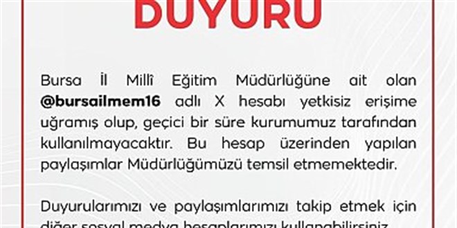 Bursa İl Milli Eğitim Müdürlüğünün X hesabı hacklendi