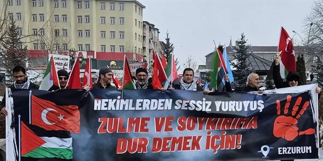 Erzurum'da Sa�l�k��lardan Gazze'ye Destek Y�r�y���