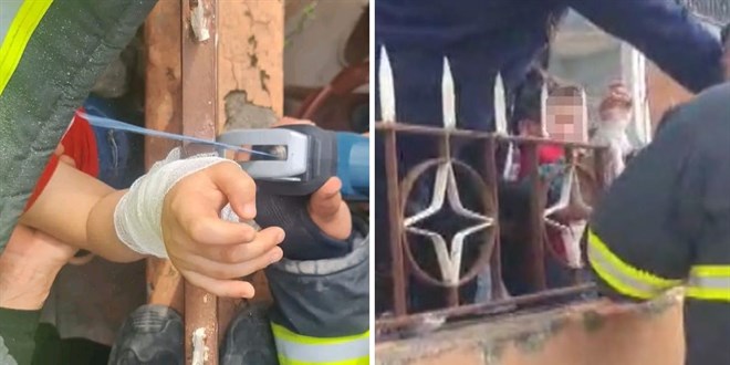 Kolu demir korkuluğa saplanan çocuk kurtarıldı