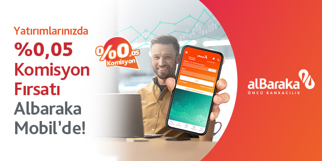 Hisse senedi işlemlerinde, düşük komisyon Albaraka Mobil'de.