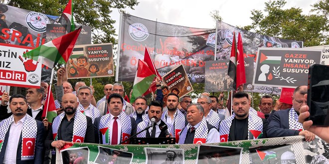Kamu Birlii'nden srail Bykelilii nnde Gazze Protestosu