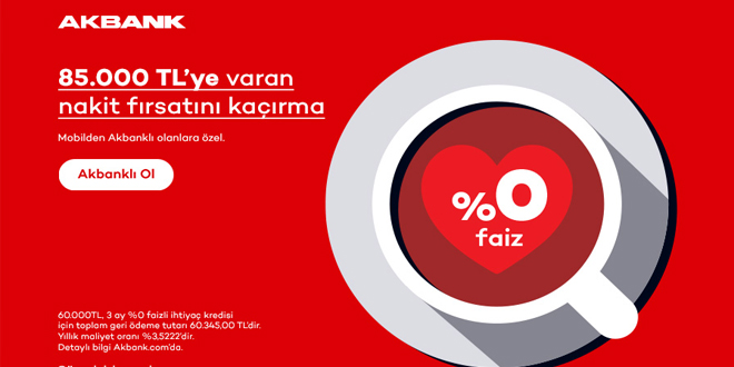 Mobilden Akbank'lı olanlara özel %0 faizli toplamda 85.000TL'ye varan nakit fırsatı!