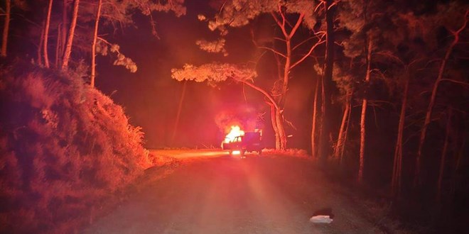 Seyir halindeyken yanan ara� ormana s��ramadan s�nd�r�ld�