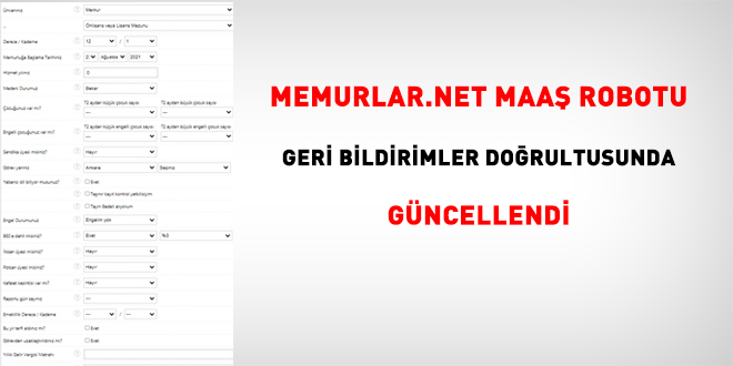 Maaş Robotundaki göstergeler güncellendi