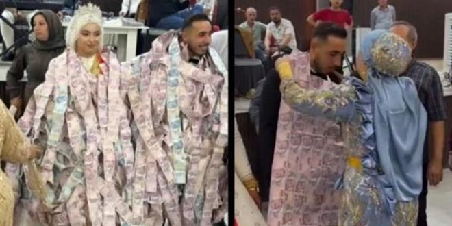 Mardin'de ilginç takı töreni: Damada banknotlardan oluşan yelek giydirildi