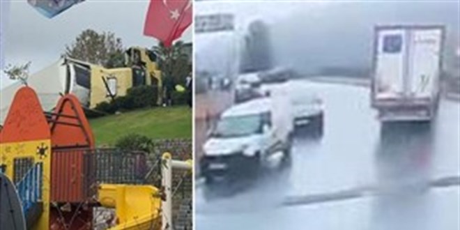 Saryer'de TIR devrildi: ocuk parknda faciadan dnld