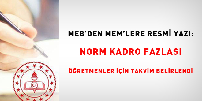 MEB'den MEM'lere resmi yaz�: Norm kadro fazlas� ��retmenler i�in takvim belirlendi