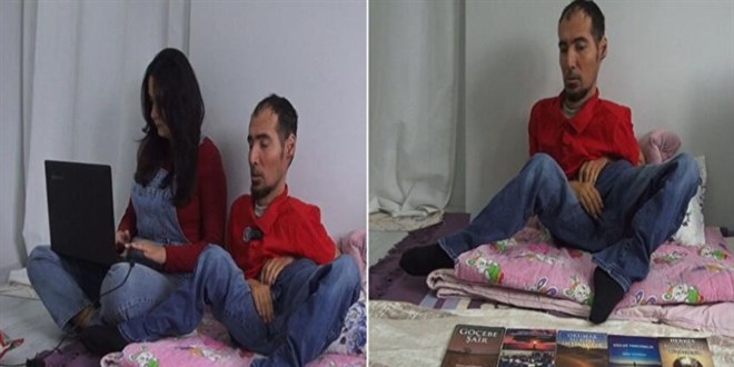 El ve ayaklar�n� kullanam�yor ama 16 y�lda 20 kitab� ��kt�