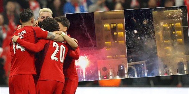 Kosova'da milli tak�m�n oteline havai fi�ek at�lm��t�: 2 g�zalt�