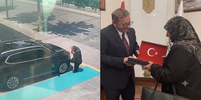 Makam arac�ndaki bayra�� �pt�, Vali Polat bayrak hediye etti