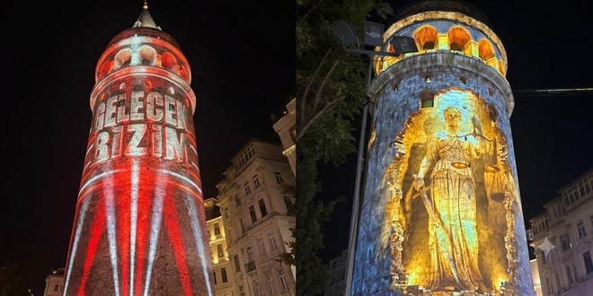 Galata Kulesi'nde 15 Temmuz'a �zel Mapping g�sterisi