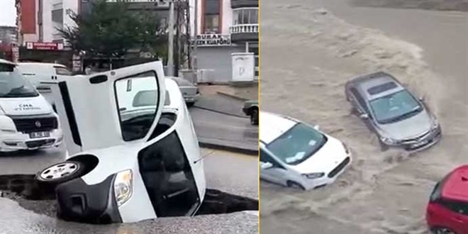 Ankara'da sa�anak sele neden oldu, ��ken yola ara� d��t�