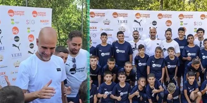 Pep Guardiola Filistinli �ocuklar� yaz kamp�nda a��rlad�