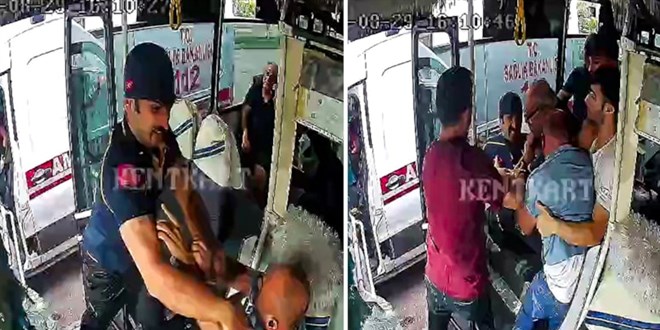 Ambulans �of�r� ile otob�s �of�r� aras�nda yol verme kavgas�