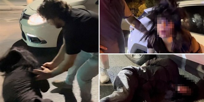 Polise ve gazetecilere t�k�ren kad�n tutukland�
