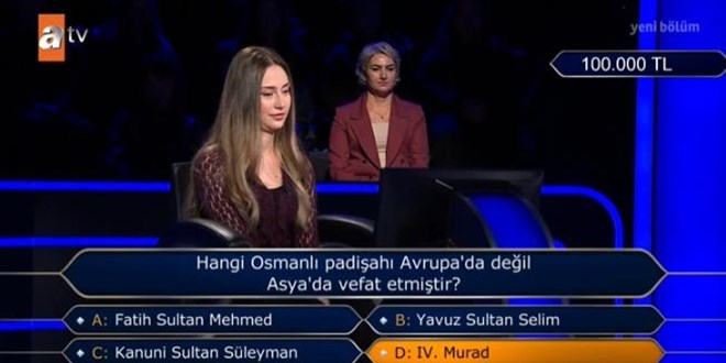 Milyoner'de 100 bin liral�k Osmanl� sorusu: Yar��mac� iki kez yan�ld� - Son Dakika Haber